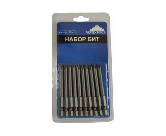 Набор бит PH2х70 10 шт. Vertextools БТ-PH2-70 – изображение 2