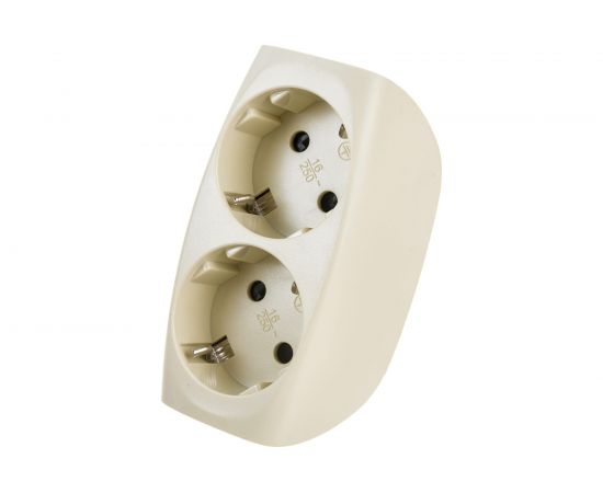 Тройник с заземлением и шторками SP-2e-I слоновая кость, 2 гнезда ЭРА Б0002369 – изображение 2