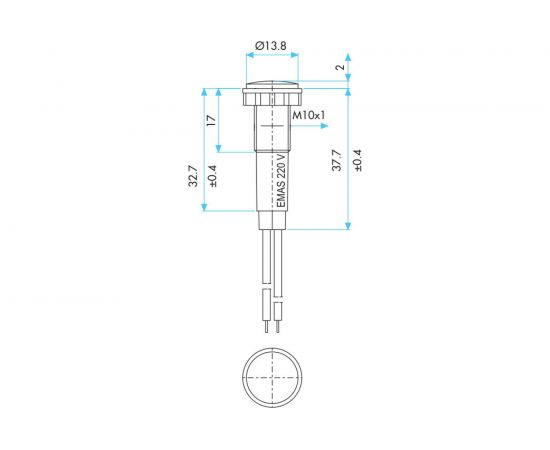 Сигнальная арматура Emas белая 10мм с силиконовым проводом 24В S100LB2 – изображение 2