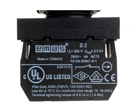 Нажимная кнопка Emas серия B, сдвоенная, черно-белая, 1НО+1НЗ, 250 В AC, 4 А, 8 шт. B102K20HB – изображение 5