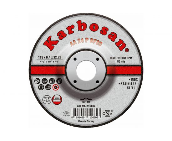 Диск шлифовальный по нержавеющей стали 115х6.4х22 мм INOX Karbosan 10680 