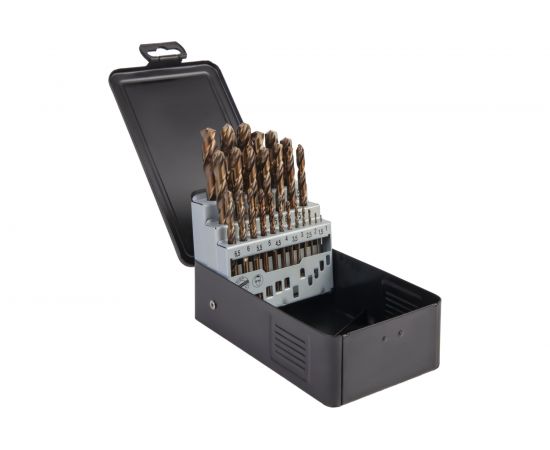 Набор сверл по металлу в металлическом кейсе (25 шт; 1-13 мм; шаг 0.5 мм; HSS-Co) WIEDERKRAFT WDK-DC25 