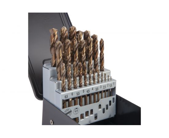 Набор сверл по металлу в металлическом кейсе (25 шт; 1-13 мм; шаг 0.5 мм; HSS-Co) WIEDERKRAFT WDK-DC25 – изображение 2
