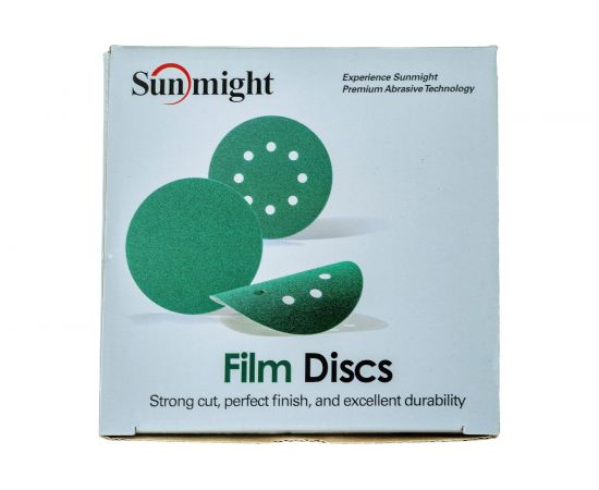 Круг шлифовальный FILM L312TV (100 шт; 125 мм; на липучке; 8 отв; зелёный; P180) SUNMIGHT 53210 – изображение 4