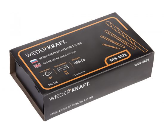 Набор сверл по металлу в металлическом кейсе (25 шт; 1-13 мм; шаг 0.5 мм; HSS-Co) WIEDERKRAFT WDK-DC25 – изображение 5