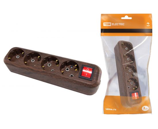 Розеточная колодка, 4 гнезда, с выключателем, бук TDM SQ1806-0066 