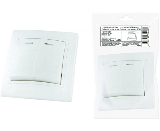 Выключатель TDM 2 кл. с подсветкой 10А белый ""Таймыр"" пром. упак,, бакелит. основание SQ1814-0505 