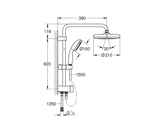 Душевая система с переключателем GROHE New Tempesta 210 26381001 – изображение 2