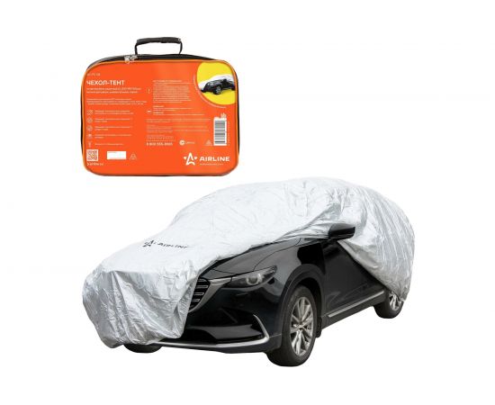 Чехол-тент на автомобиль AIRLINE защитный, XL, 510х195х150 см, молния для двери, универсальный, серый AC-FC-04 