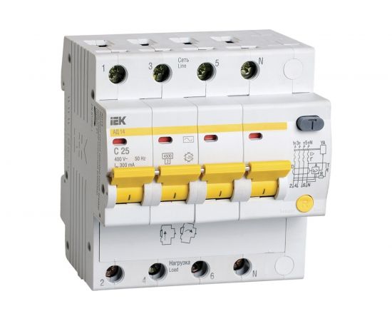 Дифференциальный автомат IEK АД14, 4Р, 25А, 300мА MAD10-4-025-C-300 