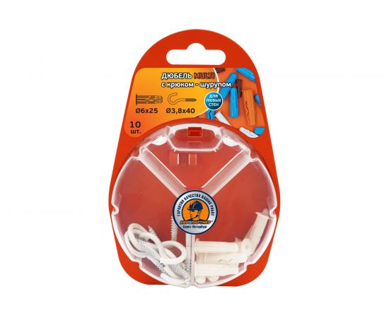 Дюбель ЕВРОПАРТНЕР MULTI 6 + крюк-шуруп, d3,8 х L40 белый, 10 шт. RB2 0152 – изображение 2