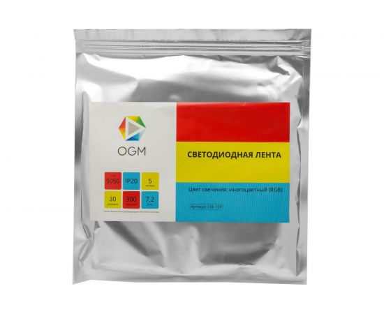 Светодиодная лента OGM 12В, 7,2Вт/м, smd5050, 30д/м, IP20, 10мм, 5м, RGB LSE-159 
