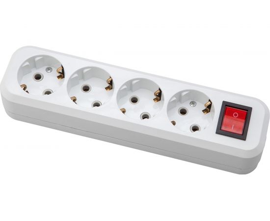 Розеточная колодка АБК-СИЛА 4 гнезда с заземлением и выключателем 16А/220В белая 1 шт 5402504 