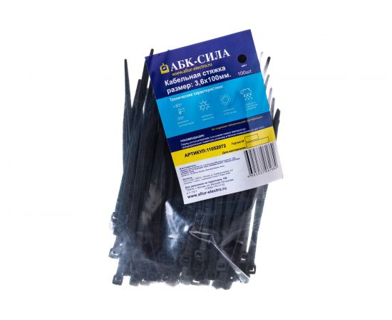 Кабельная стяжка АБК-СИЛА 3,6х 100, черная, 100 шт. 11052072 