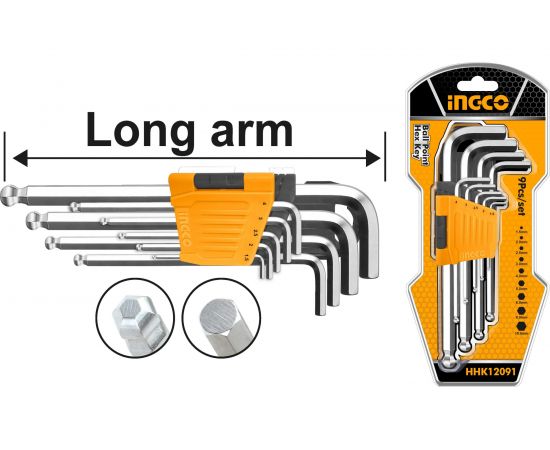 Набор шестигранников с шаром INGCO Long 1,5-10 мм. INDUSTRIAL HHK12091 – изображение 2