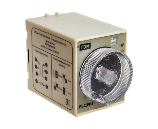 Реле времени TDM РВ2A-0,5сек/3мин-5A-220В-8Ц SQ1503-0010 – изображение 3