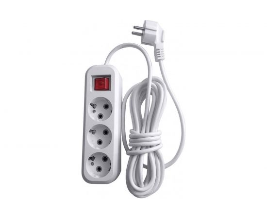 3-местный удлинитель STEKKER с заземлением с выключателем, 3x0,75мм2, 7м, 10А, У10А-002, белый HM03-31-07 39200 