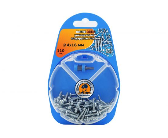 Универсальный шуруп ЕВРОПАРТНЕР MULTI полукруглая головка, ZN, 4x16 + бита TX, 110 шт. RB1 0088 – изображение 2