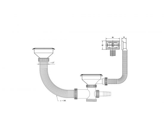 Выпуск для двойной чаши с переливом и отводом 3 1/2" IDDIS 021UPS0i84 – изображение 2