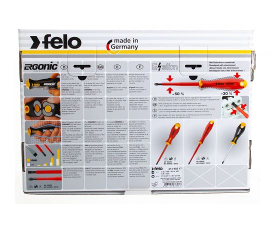 Набор диэлекрических отверток Felo Ergonic с диэлектрическими пасатижами и бокорезами в упаковке, 8 шт 41398517 – изображение 3