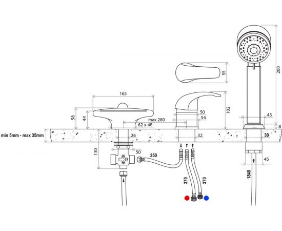 Смеситель RAVAK врезной, каскадный, для ванны RS 025.00 Rosa X07P003 00000018502 – изображение 6