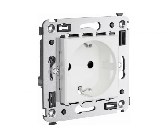 Розетка DKC, Avanti, белое облако, с защитными шторками, в стену, 2PE 4400003 