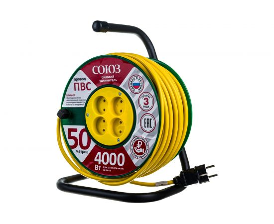 Силовой удлинитель на катушке 4 гн. 50м Союз 481S-3805 