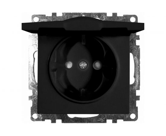 1-местная розетка STEKKER с крышкой с защитными шторками, механизм с заземлением, Катрин, GLS16-7112-05, черный 39608 