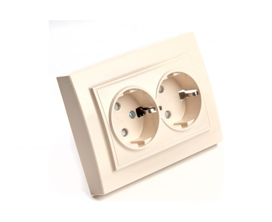 Розетка STEKKER 2-местн.с/з 220В 16А с защитн.шторкой серия Эрна слоновая кость PST16-9014-02 39240 – изображение 2