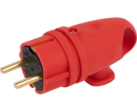 Каучуковая вилка ЭРА с заземлением VX11-R-IP44 16А IP44 с кольцом, угловая красная, Б0055417 