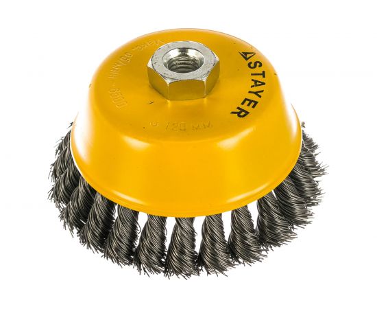 Щетка чашечная PROFESSIONAL (120 мм; М14; плетеные пучки проволоки 0.5 мм) для УШМ STAYER 35128-120 