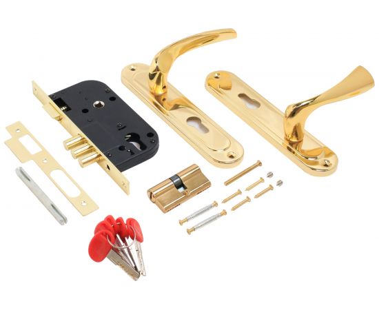 Врезной замок БУЛАТ ЗВ4-3.70.03.05 НОМОС (золото; 5 перфоключей; с ручками) 13970 – изображение 2