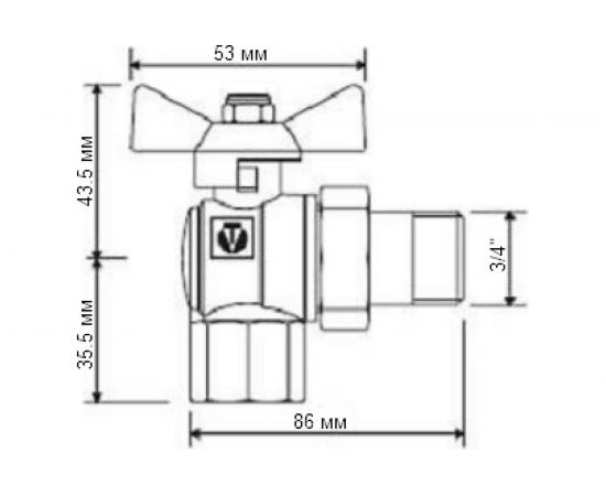 Угловой шаровой кран с накидной гайкой 3/4" Valtec VT.228.N.05 36924 – изображение 2
