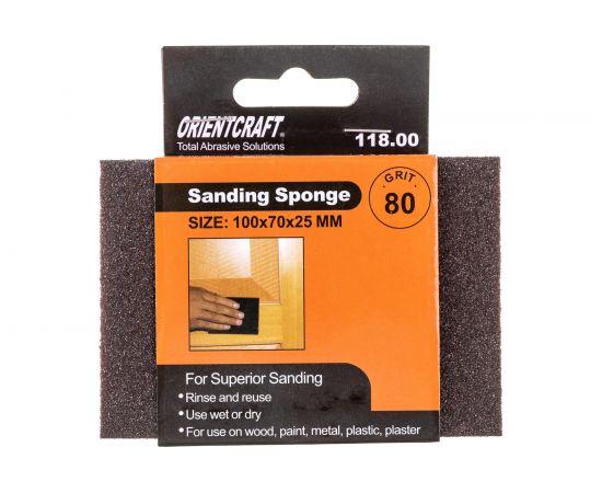 Губка шлифовальная 100x70x25 мм, P80, 1 шт Orientcraft SS1007025080 – изображение 2