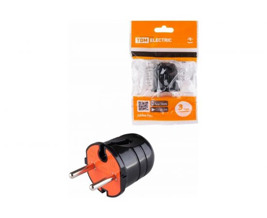 Вилка без заземления TDM черная с красной вставкой, 10А, 250В SQ1806-0210 