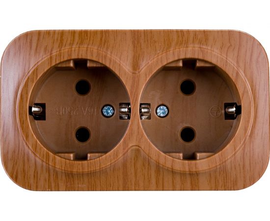 2-ая розетка IEK РС22-3-ХД с з/к о/у 16А GLORY дуб ERH21-K24-16 