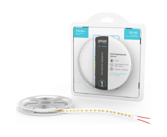 Лента Gauss Basic 12V 9,6W/m 624lm/m 4000K IP20 LED 3m BT063 