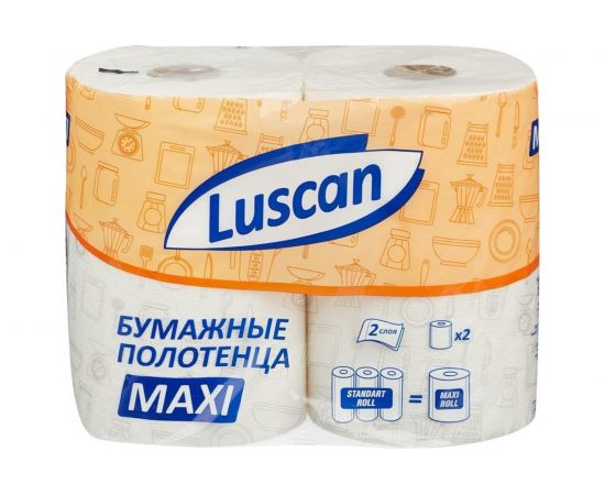 Бумажные полотенца Luscan Maxi 2-слойные, белые, 2 рулона по 35 метров 880887 