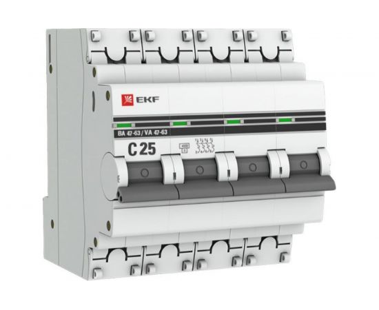 Автоматический выключатель EKF PROxima ВА 47-63, 4P, 25А, C, 4,5kA, SQ mcb4763-4-25C-pro 