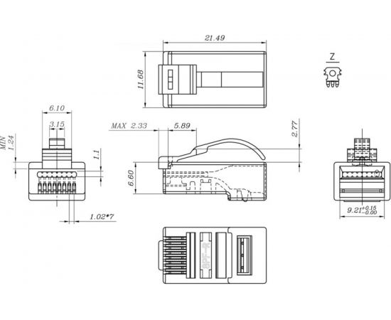 Разъем легкой оконцовки Hyperline PLEZ-8P8C-UA-C5-100 RJ-45 (8P8C) под витую пару, язычок Ar 445724 – изображение 2