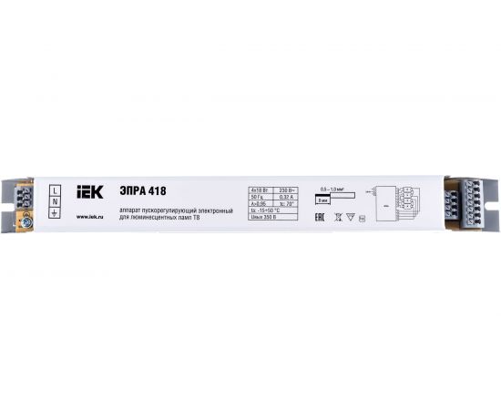 Пускорегулирующий электронный аппарат для линейных ЛЛ Т8 IEK ЭПРА 418 LLV418D-EBFL-4-18 – изображение 2
