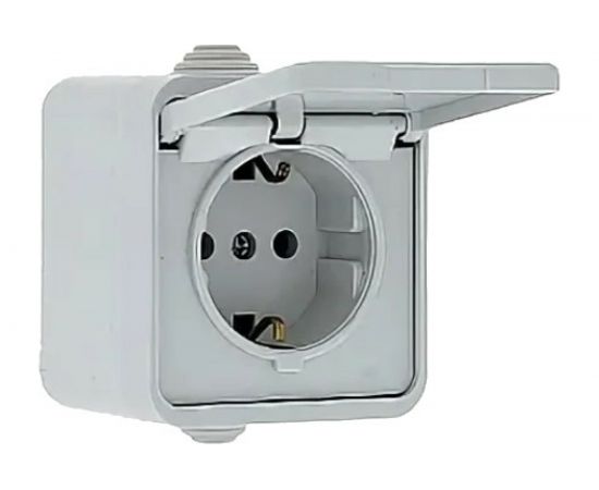 1-местная Розетка EKF Прага 16А с заземлением с крышкой IP44 белая с защитными шторками SQEKR16-029-10-440 – изображение 2