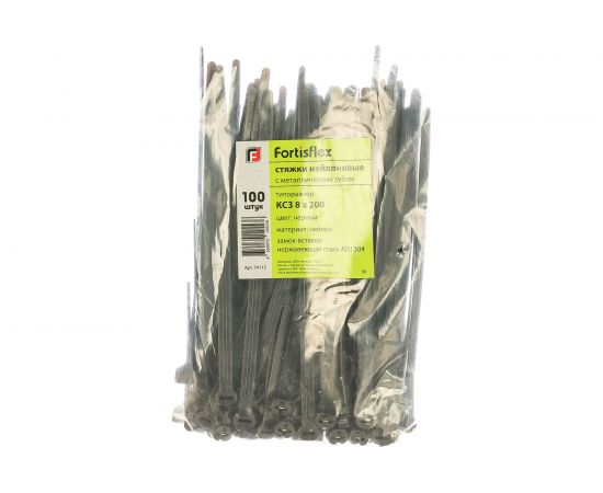 Нейлоновые стяжки FORTISFLEX КСЗ 8х200 черные 74112 – изображение 2