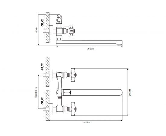 Смеситель для ванны Maxonor длинный излив переключатель в корпусе, хром MN2224 – изображение 2