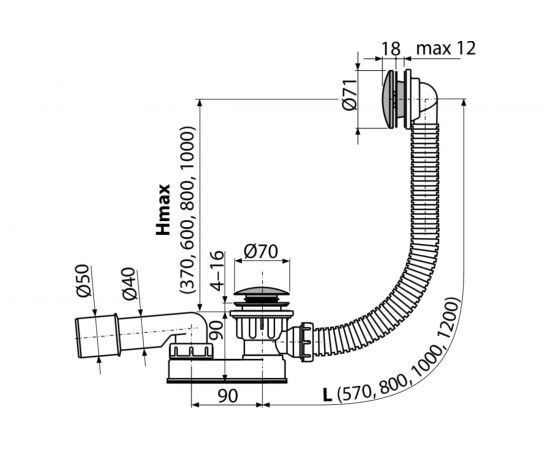 Сифон для ванны Alca Plast CLICK/CLACK, металл A507CKM – изображение 3