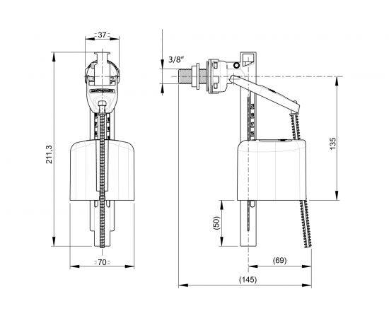 Заливной клапан Wirquin Kompact поршневого типа, боковой, пластик 1/2"" 10975023 – изображение 5