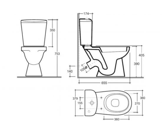 Унитаз-компакт KERAMIN ЛАГО косой выпуск, 2 режима, сиденье ПП 462171 – изображение 5