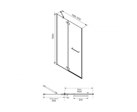 Душевая дверь IDDIS Slide распашная, черный алюминиевый профиль, 120х195 SLI6BH2i69 – изображение 6