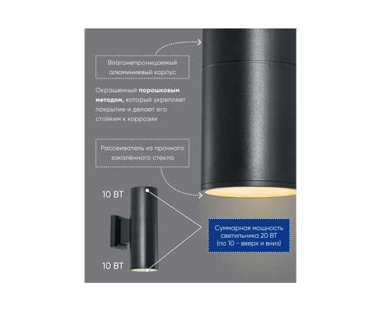 Уличный светодиодный светильник FERON DH0706, серия Бостон, 10W, 3000К, 1600Lm, IP54, черный 11662 – изображение 9