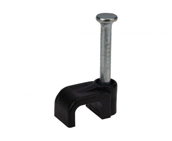 Пластиковая плоская скоба с гвоздем REXANT 6x4 мм, черная, 50 шт. 07-4206-1 